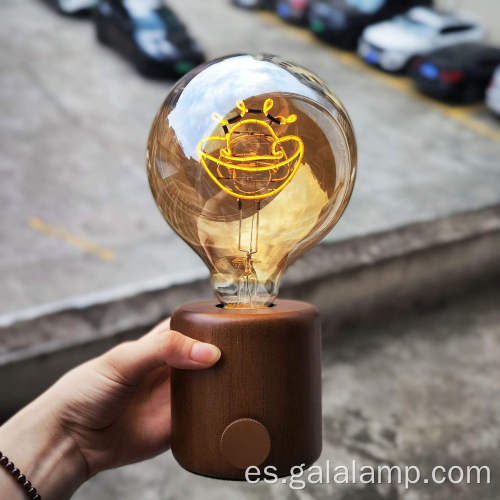 Lámpara de ambiente recargable vintage de madera